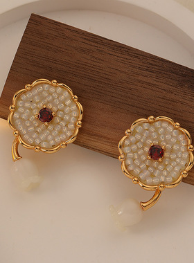 原创设计感小众复古铃兰花耳环时尚精致小米珠手工滴胶银针耳饰女