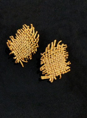 925银针欧美ins复古金属质感编织耳钉冷淡风气质耳环不规则耳饰女