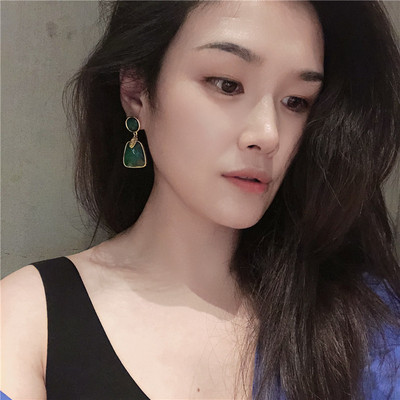 18K包金边拉丝水晶耳环