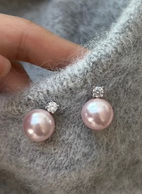 曼塔玫瑰珍珠耳钉高级感轻奢法式锆石耳环大小精致气质珍珠耳饰女