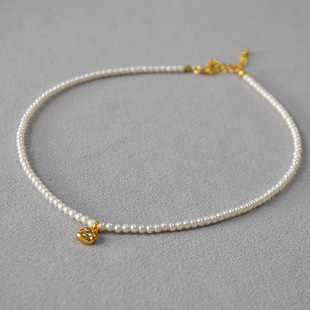 法式优雅小众设计仿家珍珠简约细巧不规则锆石花朵吊坠短款项链