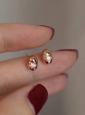 S925银针玫瑰金水钻耳钉女小众设计感高级耳环2024新款爆款耳饰