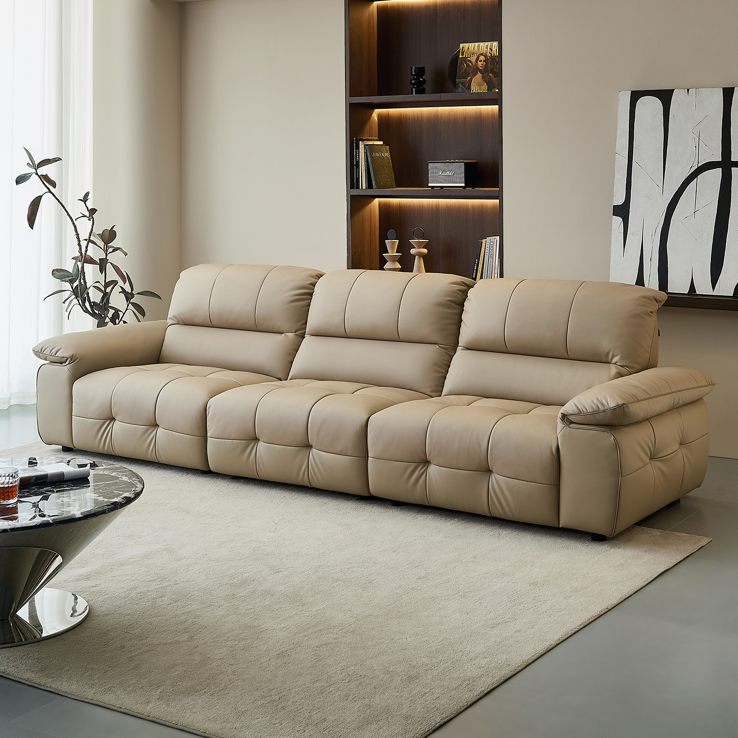 全友家居现代简约头层牛皮沙发2025新款家用客厅直排加高靠背沙发