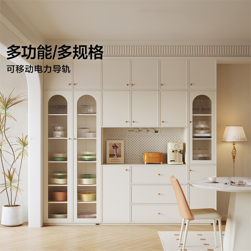 政府补贴全友家居奶油风餐边柜靠墙一体储物柜客厅酒柜橱柜