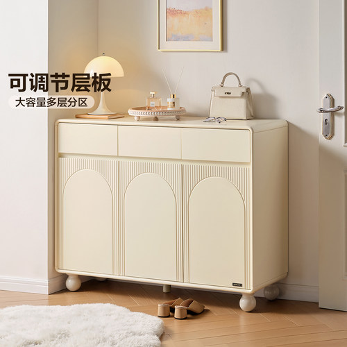 全友家居奶油风鞋柜收纳柜一体靠墙家用门口入户玄关收纳置物柜子