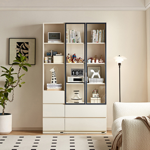全友家居展示柜家用玻璃展示收纳储物组合柜客厅现代简约奶油风