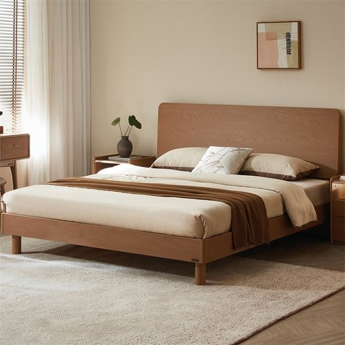 政府补贴全友家居北欧原木风板式双人床实木脚床主卧室1米8床架