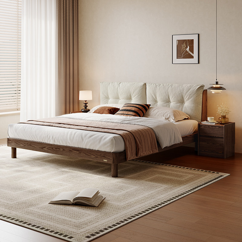 全友家居现代简约红橡木主卧室互不打扰双人2米软包实木床DW8031