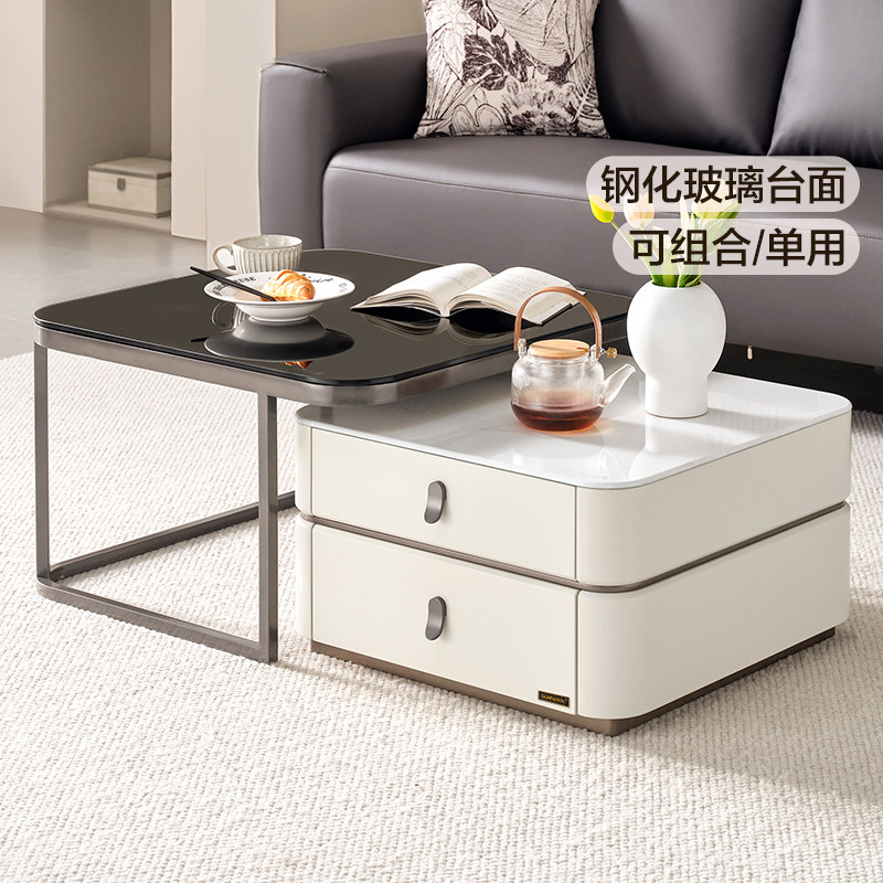 全友家具家私黑白格网红方形茶几高级感客厅沙发边几