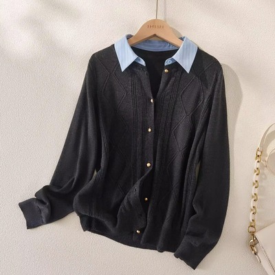 百搭菱格麻花假两件针织毛衫上衣