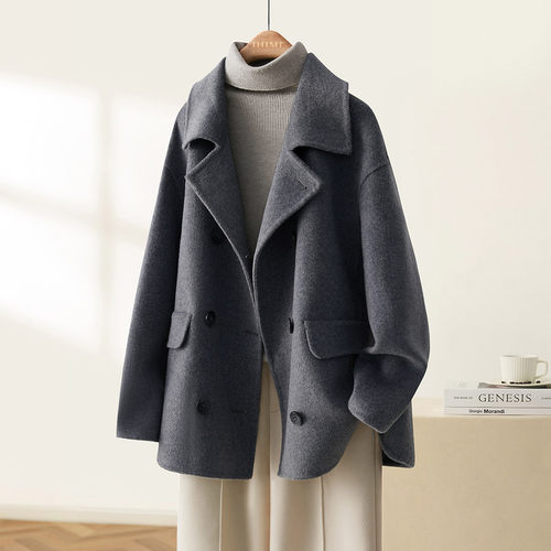 简约休闲双面呢绵羊毛大衣外套女