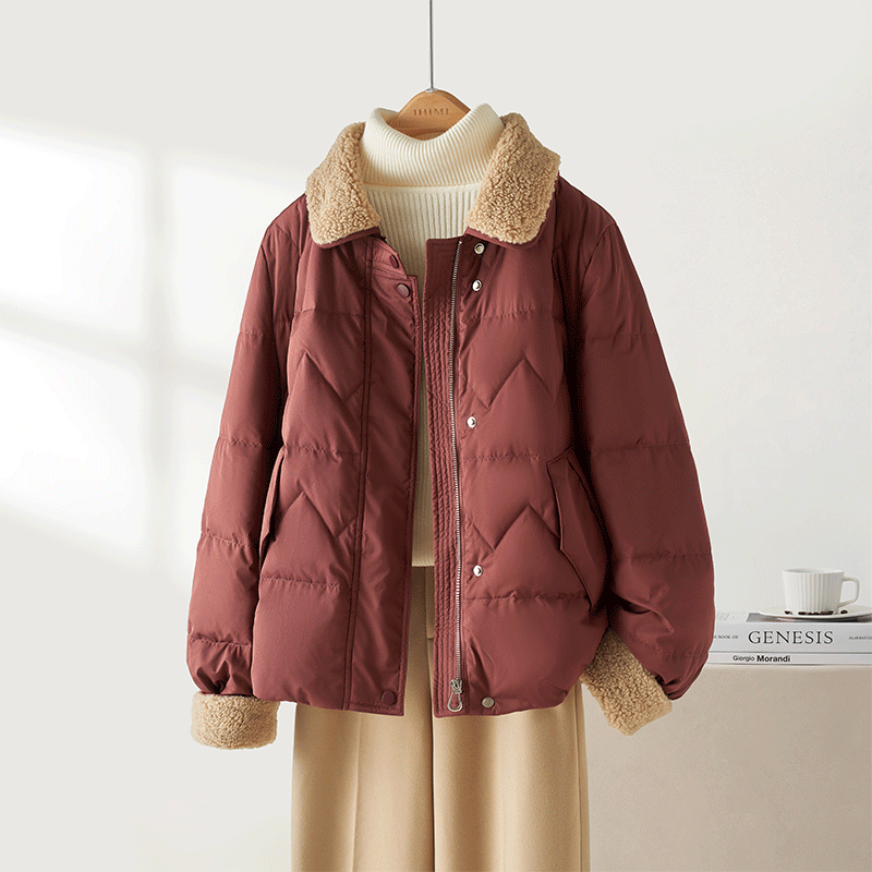 海谧翻领绗线显瘦羽绒服外套女