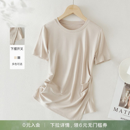 IHIMI海谧设计感抽褶短袖T恤女