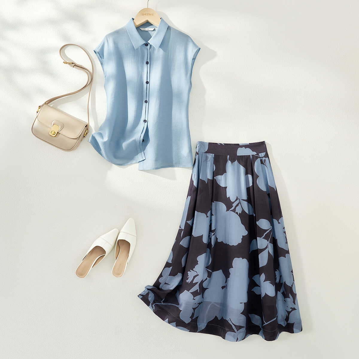 洋气衬衫复古半身裙两件套女