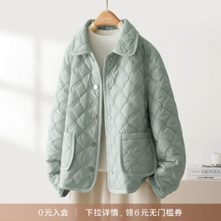 IHIMI海谧花形绗棉轻薄棉衣女2025秋季 气质上衣菱格短棉服外套