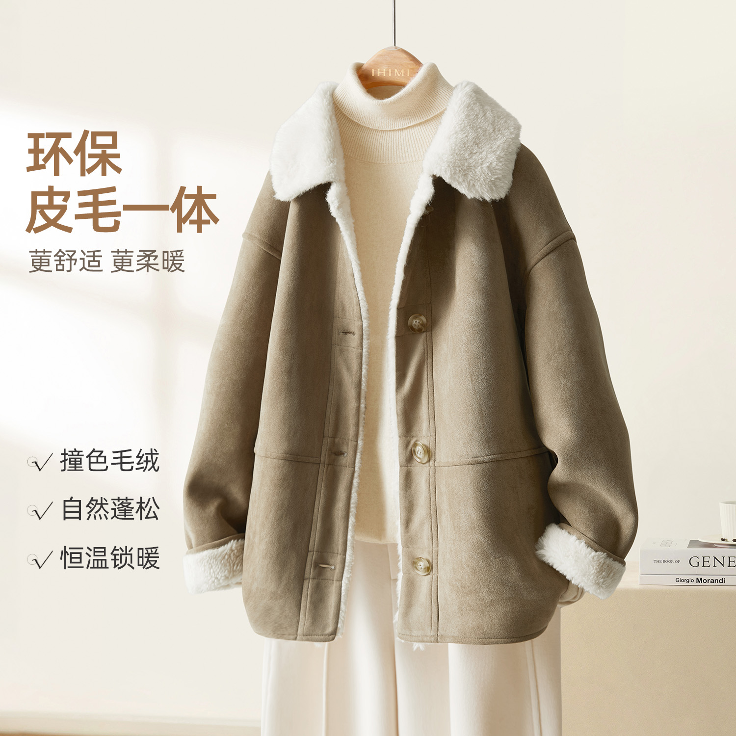 海谧冬日松弛翻领一手长外套