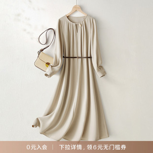 IHIMI海谧高级感收腰连衣裙女士2026春季新款垂感修身中长款裙子