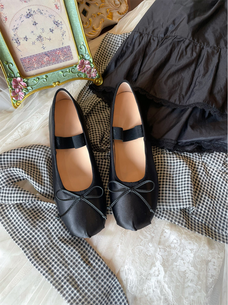 XI RAKUTEN 5CM SMALL SMALL FOOT INNER HEIGHT SMALL SIZE SILK SATIN BOW LINE BAND BALLET SINGLE SHOES WOMEN
