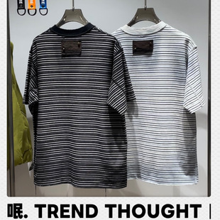 呡. TREND THOUGHT丨YZZM 条纹磨破做旧短袖T恤