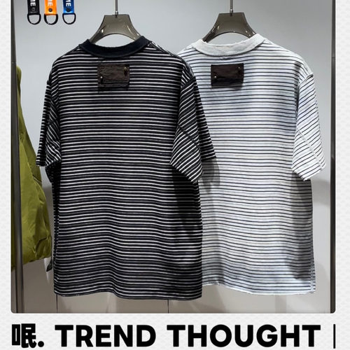 呡. TREND THOUGHT丨YZZM 条纹磨破做旧短袖T恤