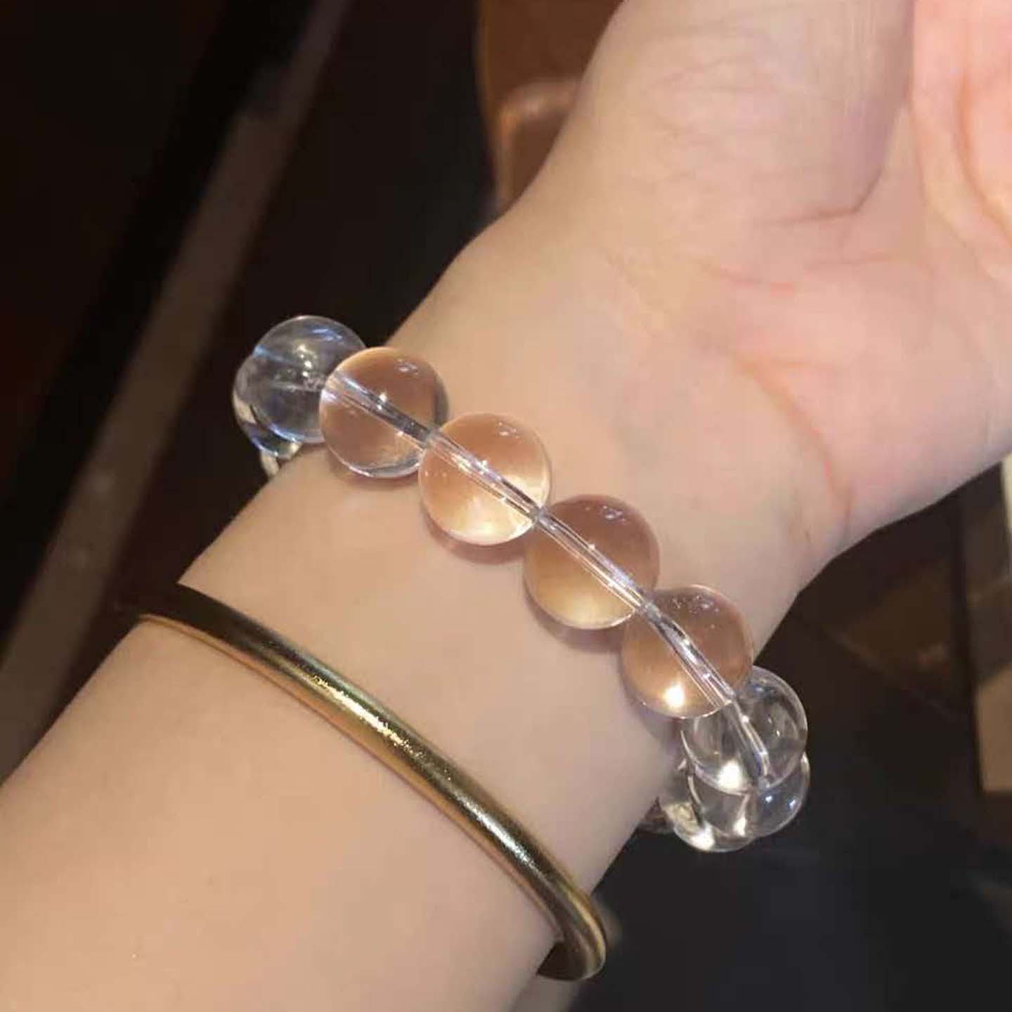 轻奢透明白水晶圆珠转运手串女款