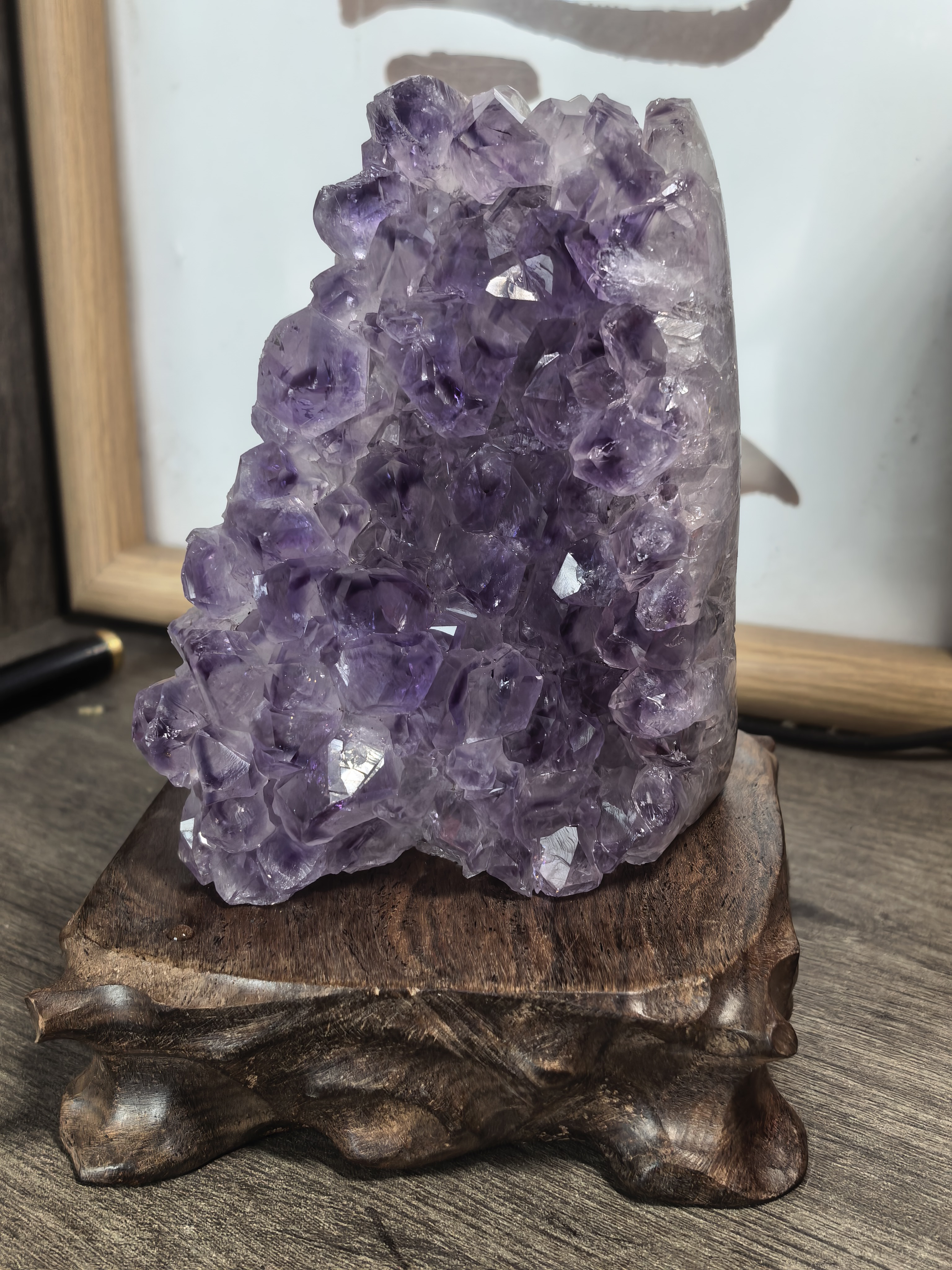 天然紫水晶簇晶簇标本原石打磨饰品居家摆件一物一图厂家送底座