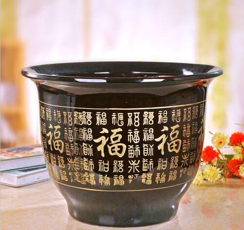 陶瓷大号棕色室外福字铁树盆花钵