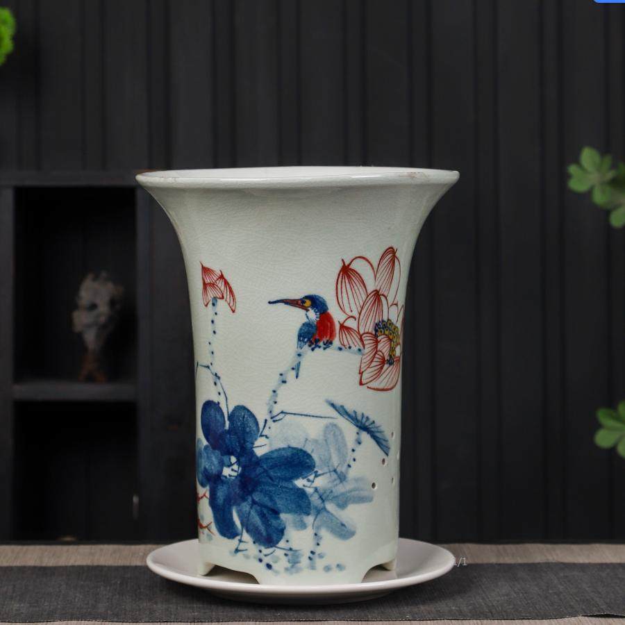 中国风景德镇大号手绘陶瓷落地兰花专用青花花盆客厅中式桌面树盆,家居饰品,花盆,淘宝优惠券,粉丝福利购,淘宝优惠卷
