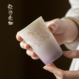 弥言十二花神手绘牡丹花可乐杯手工陶瓷家用大号茶杯马克杯手握