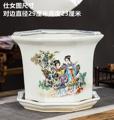 景德镇特大号民国复古八方陶瓷花盆栽树种花花钵室内中国风透气禅
