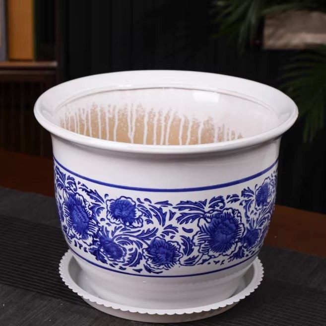 中式青花瓷陶瓷大号矮胖大口径圆形落地家用户外大码栽树花盆果树,家居饰品,花盆,淘宝优惠券,粉丝福利购,淘宝优惠卷