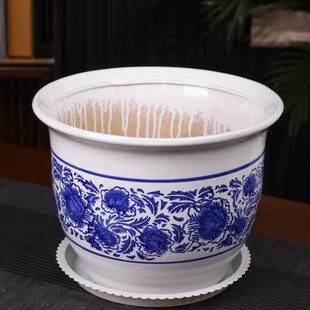 中式青花瓷陶瓷大号矮胖大口径圆形落地家用户外大码栽树花盆果树