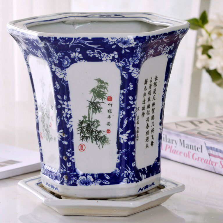 复古景德镇青花瓷高筒陶瓷花盆兰花专用高脚多肉吊兰禅意金银花钵,鲜花速递/花卉仿真/绿植园艺,花盆,淘宝优惠券,粉丝福利购,淘宝优惠卷