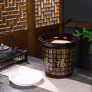 棕色百福家用落地大号栽树花盆陶土盆陶瓷客厅门口矮胖深盆高盆