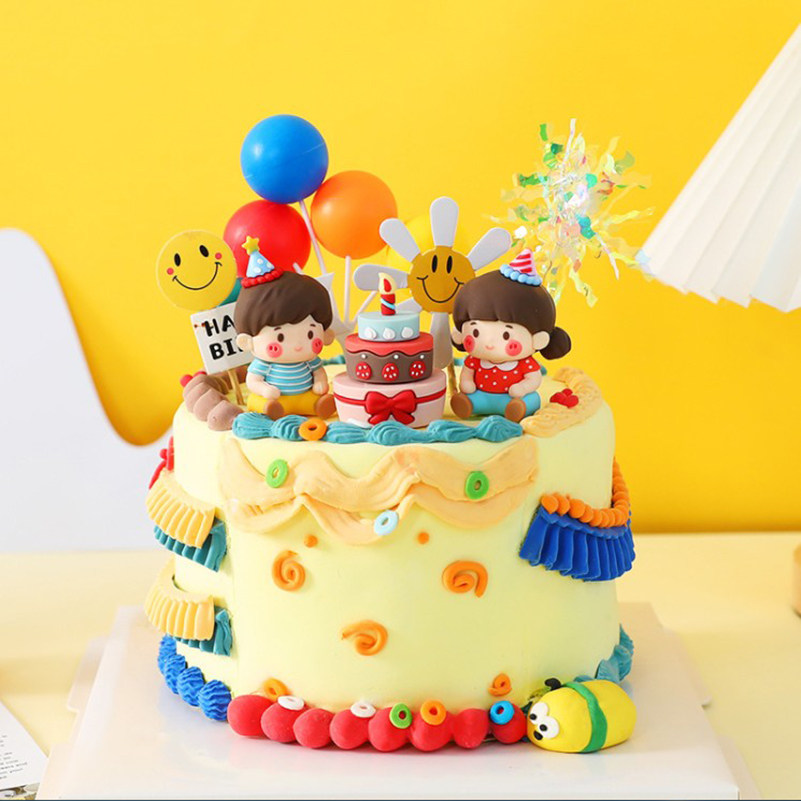 过生日吹蜡烛男孩女孩软胶摆件立体小蛋糕生日派对小朋友蛋糕装饰