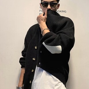 新款毛衣外套男古着vintage冬季日系修身慵懒风针织开衫男士外套
