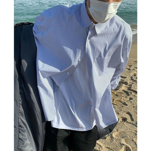 日系复古条纹衬衫男长袖春季2025新款中性风宽松休闲长袖衬衣男士