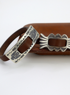 机车复古男女通用925银牛皮手镯