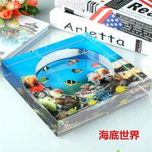 水晶烟灰缸创意个性定制特方形彩印实用客厅茶几卧室玻璃烟缸