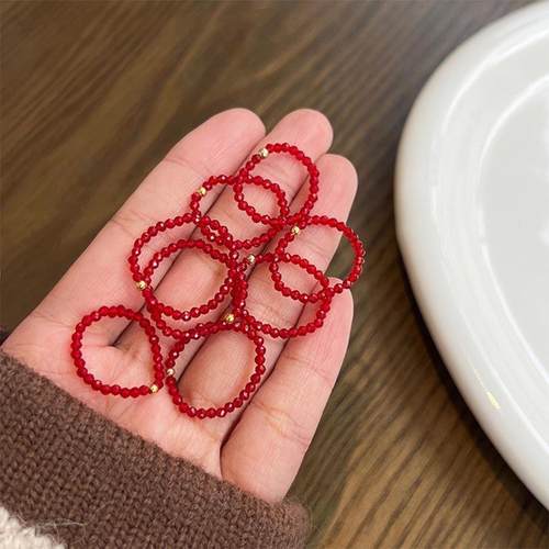 平安超闪戒指红尖晶珠子925银