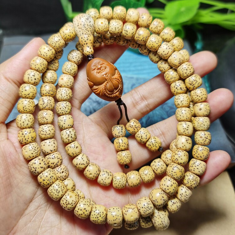 海南原生态鸡油黄星月菩提黄金籽手串108颗佛珠正月桶珠菩提子 链