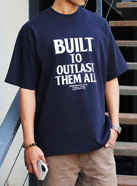 NBHD潮牌夏季宽松小领口纯棉280g重磅短袖T恤印花休闲圆领男上衣