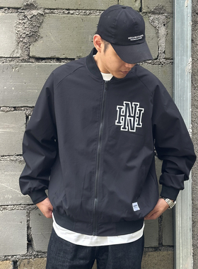 潮牌NBHD男式拉链外套春秋季百搭夹克男女款休闲立领男黑色棒球服