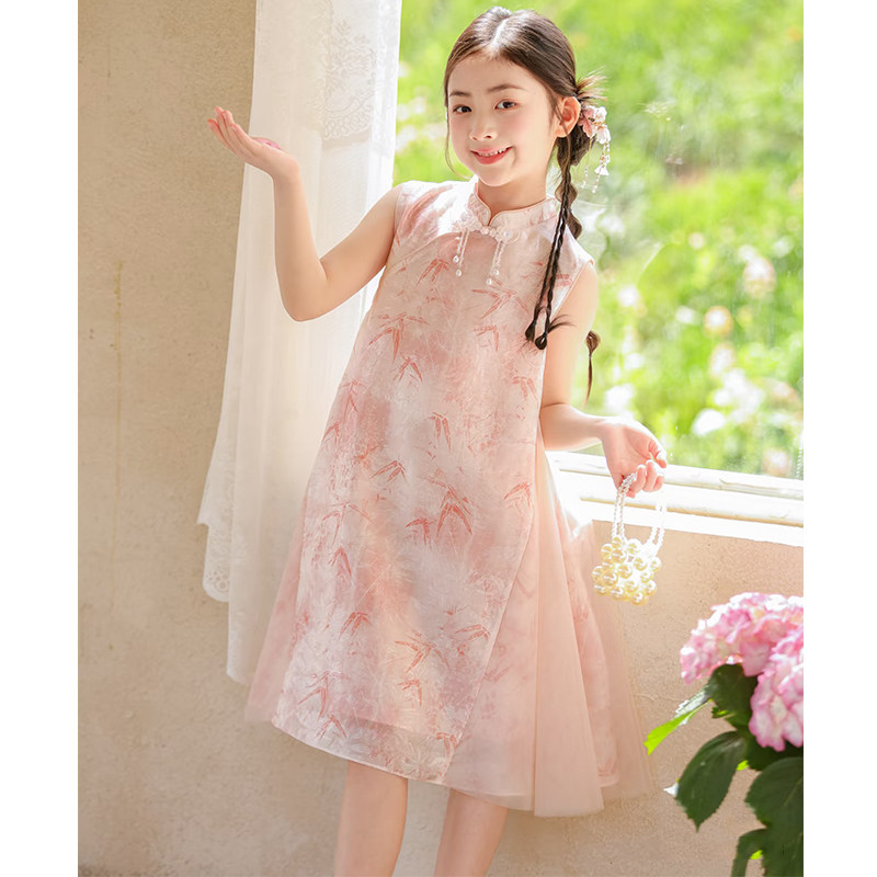 粉色女童汉服旗袍裙2026款中式
