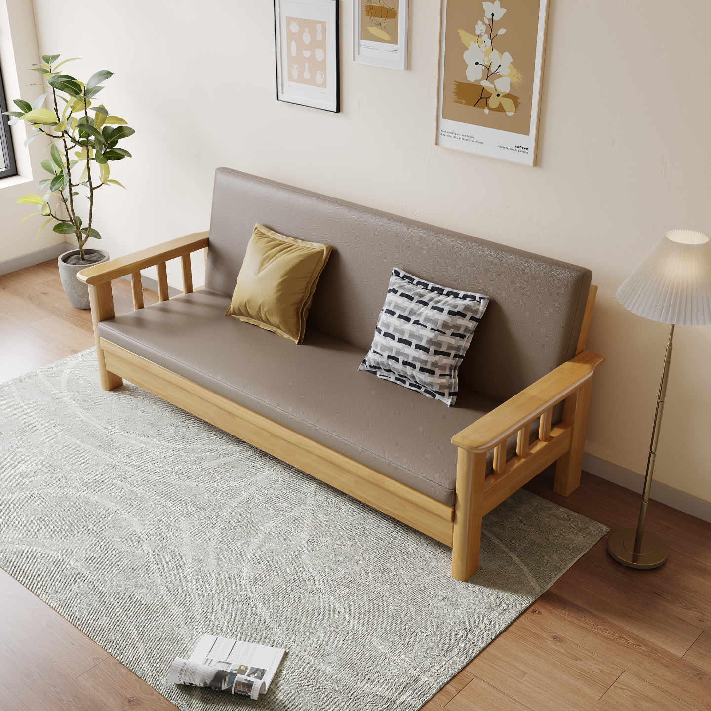 折叠实木沙发床两用多功能伸缩