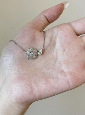 轻奢满钻山茶花项链女高级感