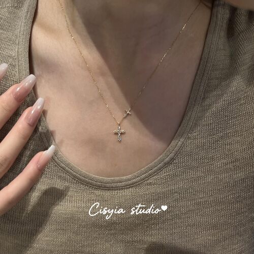 精致满钻双十字架吊坠项链女