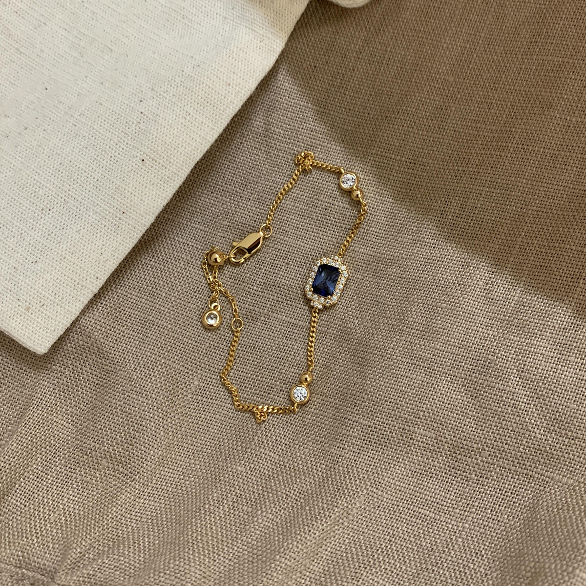 中古vintager神秘蓝色方糖手链女贵气古典高级轻奢风显白手环手饰