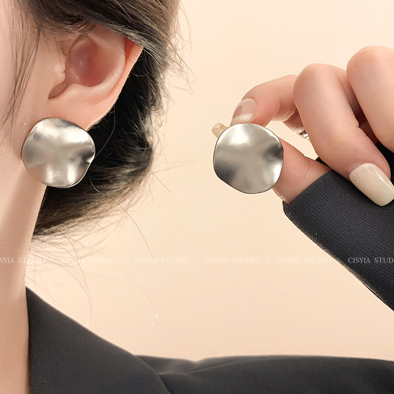 高级灰调~不规则金属耳钉