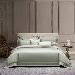 MINE/寐2024埃及长绒棉缎纹蕾丝四件套轻奢全棉床笠床单被套 薄荷